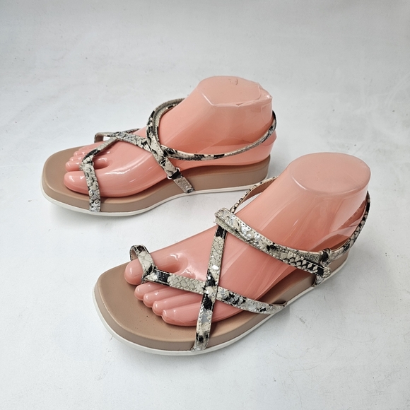 A New Day Eden Snakeskin Toe Loop Sandals Womens 7 Gray Strappy Hook Loop - Picture 3 of 10